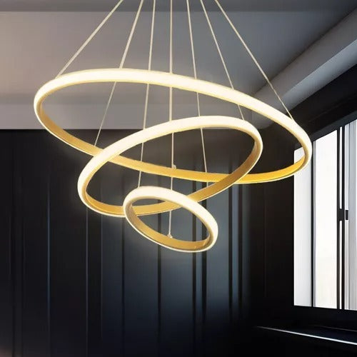 Lámpara colgante decorativa moderna dorada de anillos LED