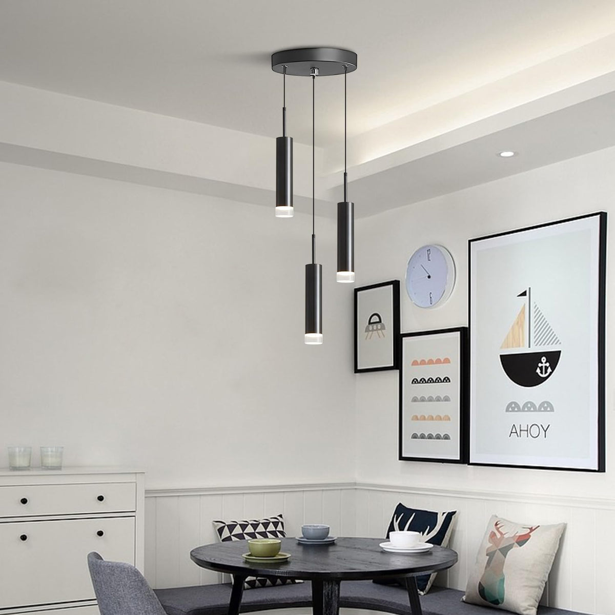 Lámpara Colgante 3 Luces Tubo Negro
