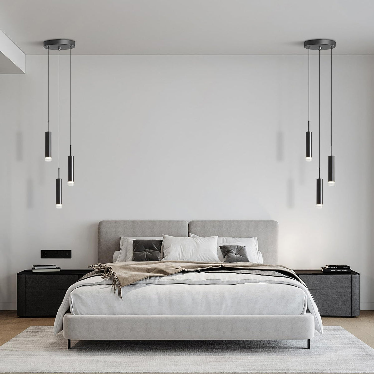 Lámpara Colgante 3 Luces Tubo Negro